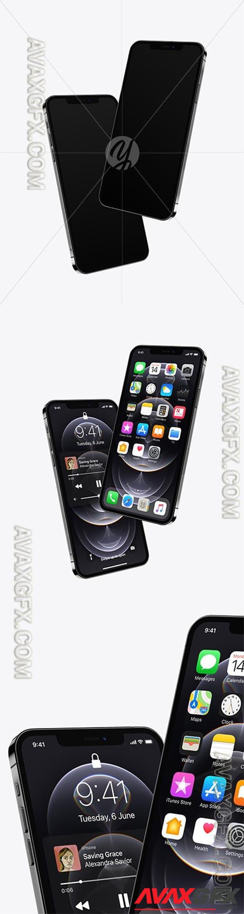 Two Apple iPhones 12 Pro Max Graphite Mockup 75439 TIF