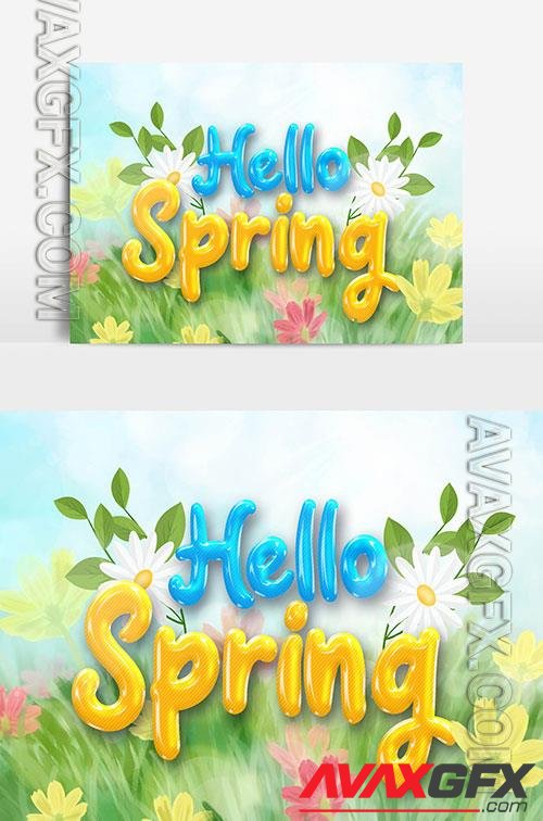 Beautiful Hello Spring Text Effect With Flowers And Leaves