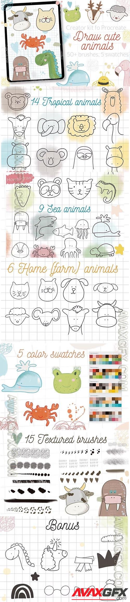 Cute animals Procreate stamps Z8JXVMD