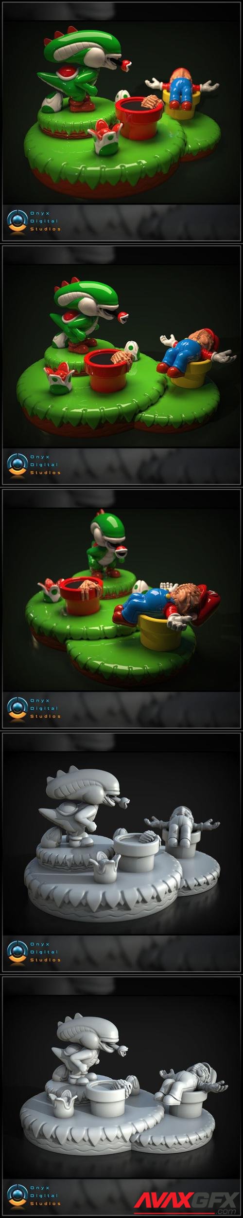 Yoshi Aliens Mashup Diorama – 3D Printable STL