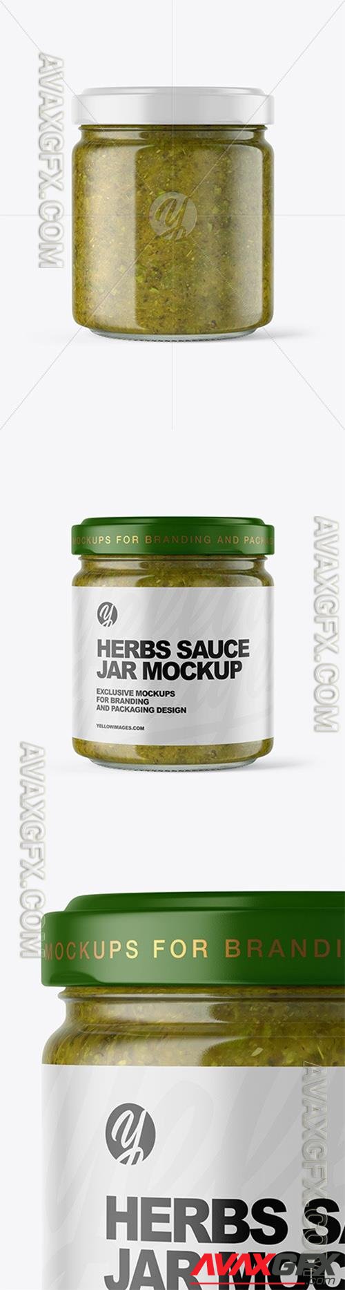 Clear Glass Jar with Spicy Herbs Sauce Mockup 78154 TIF