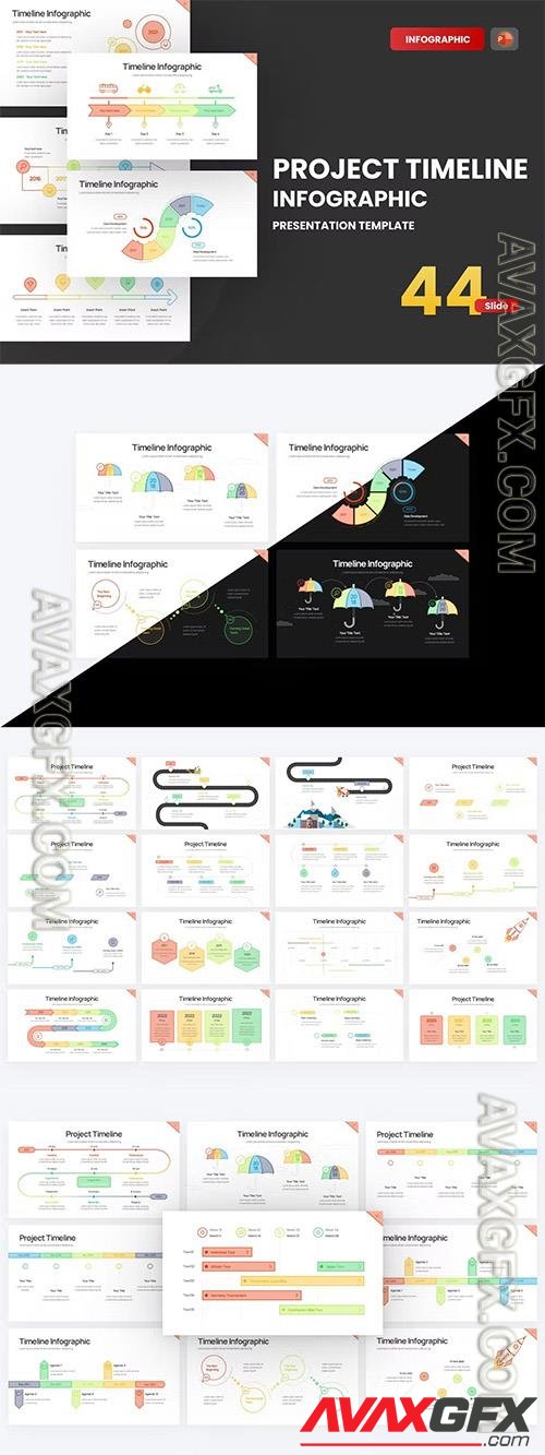 Project Timeline Line Color 3 PowerPoint Template ENR8L37