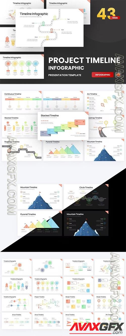 Project Timeline Line Color 4 PowerPoint Template HRXES37