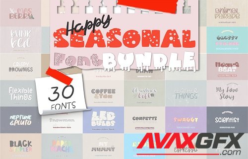 Happy Seasonal Font Bundle - 30 Premium Fonts