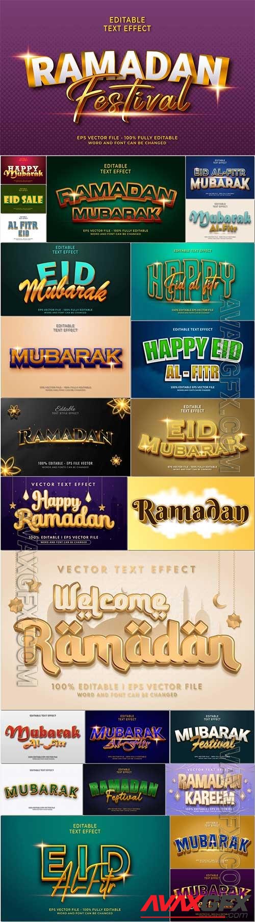 Eid mubarak, Ramadan editable text effect premium vector