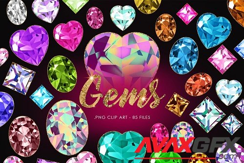 Gemstone Clipart, Jewel Diamond Clip Art, Glitter Gems - 1877630