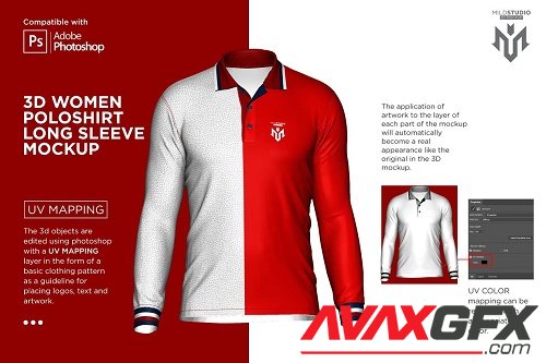 3D Poloshirt Long Sleeve Mockup - 6453706