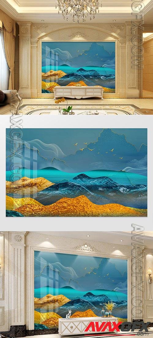 Blue gilt texture landscape new style background wall