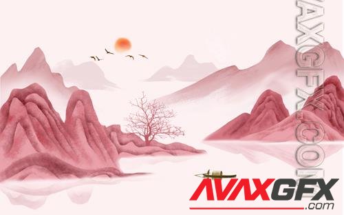 New Chinese style Fortune Dangtou landscape abstract background wall