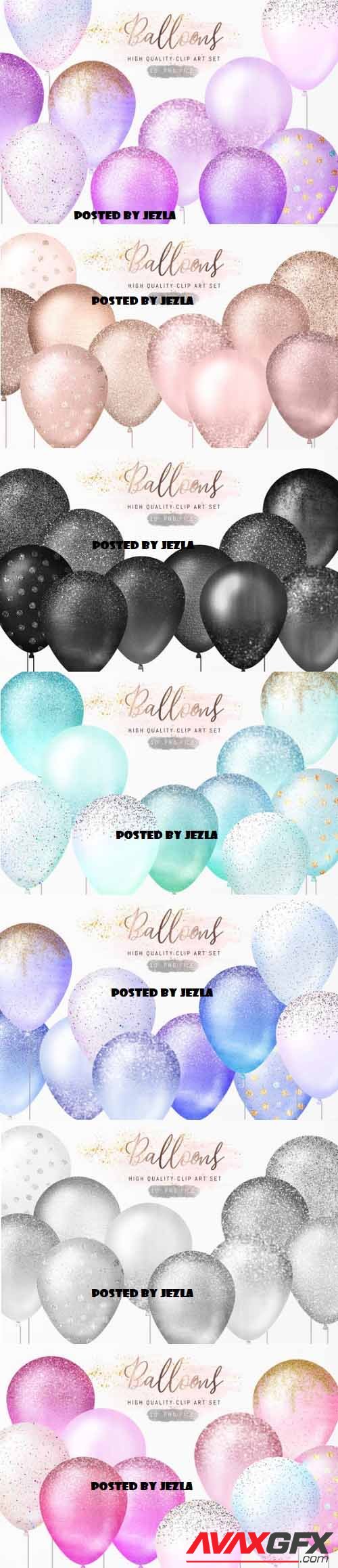 Glitter Sparkle Balloons Clipart Bundle