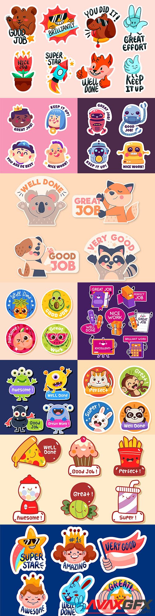 Great work set stickers cartoon colection design illustration