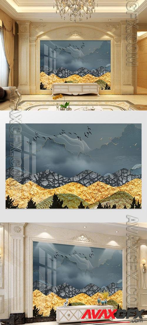 Landscape gilt texture abstract new Chinese style background wall