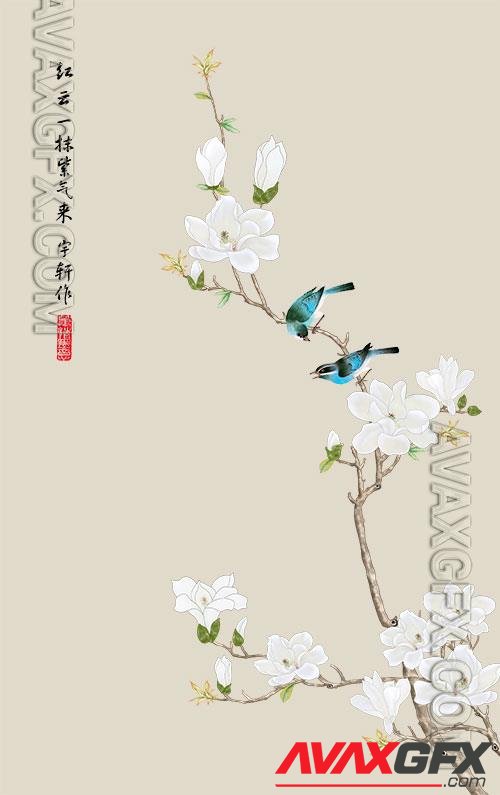 Light luxury flower and bird living room decorative painting