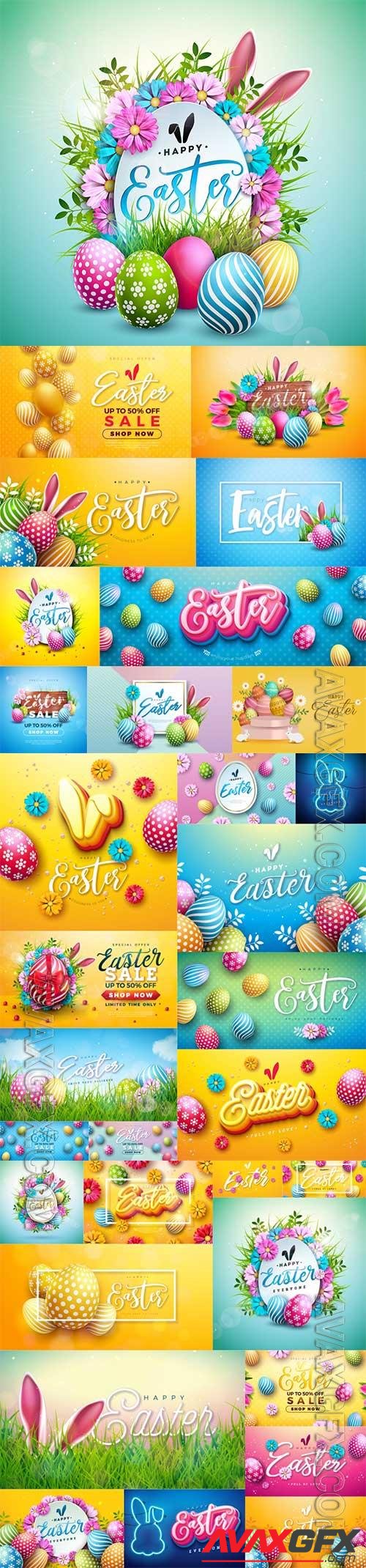Vector illustration of happy easter holiday with colorful egg and bunny