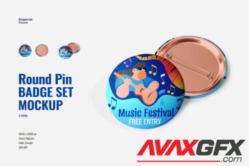 Glossy Round Pin Badge Set Mockup - 7149012