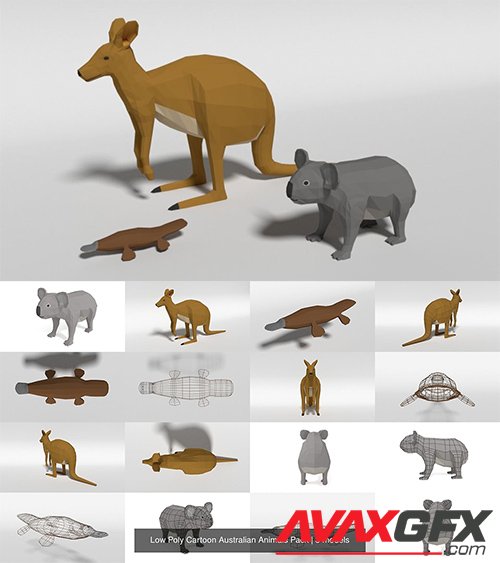 Low Poly Cartoon Australian Animals Pack 3D Model Collection
