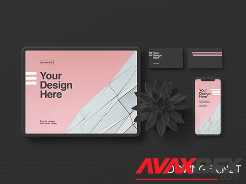 Stationery and Tablet Mockup in Minimalist Black 300445898