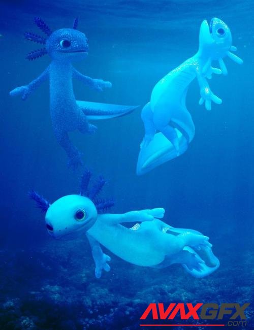 Aquarius Poses for Genesis 3 and 8 Male and Toon Axolotl
