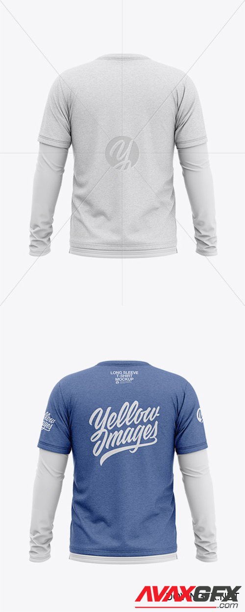 Men’s Heather Double-Layer Long Sleeve T-Shirt Mockup - Back View 38039