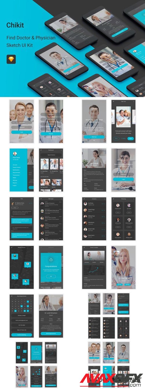 Chikit - Find Doctor & Physician Sketch UI Kit