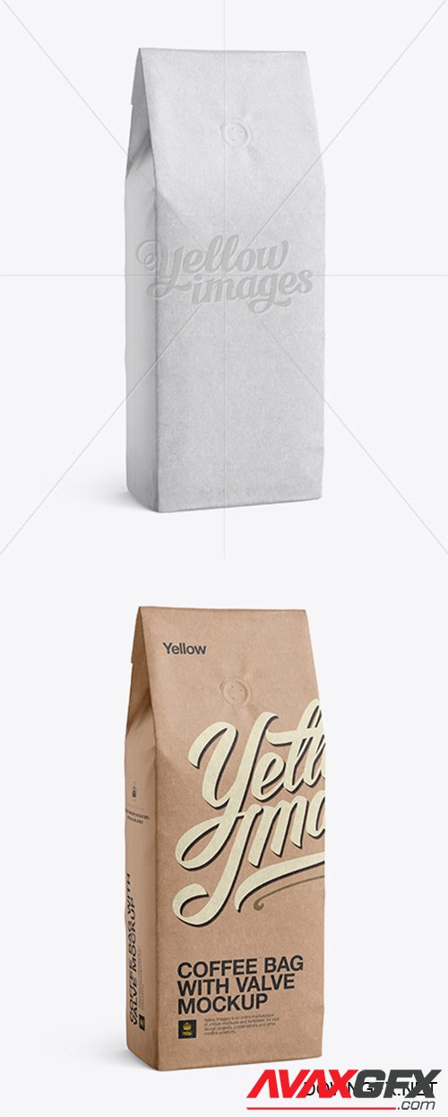 Kraft Coffee Bag With Valve Mockup - Half-Turned View 11886