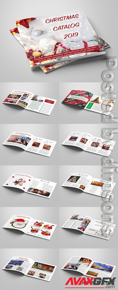 Catalog Layout with Red and Green Accents 296616950