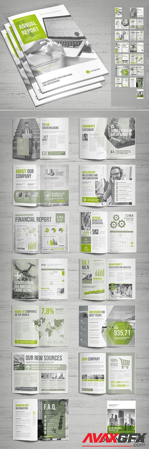 Annual Report Layout in Light Gray and Pale Green 281647372