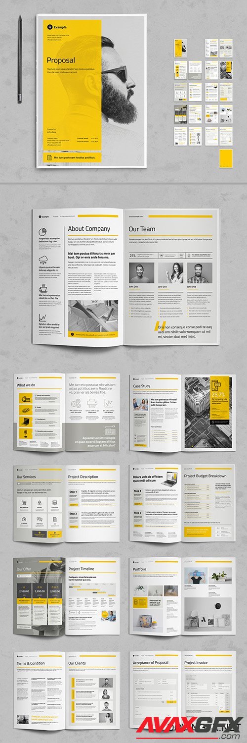Business Proposal Layout with Yellow and Gray Accents 229817064