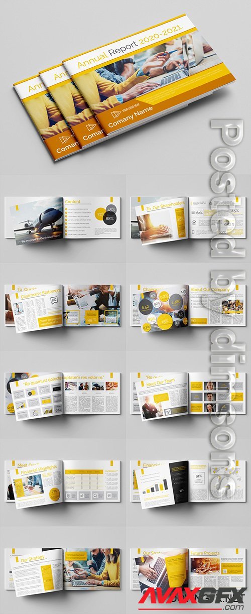 Annual Report Layout with Yellow and Gray Accents 296616894