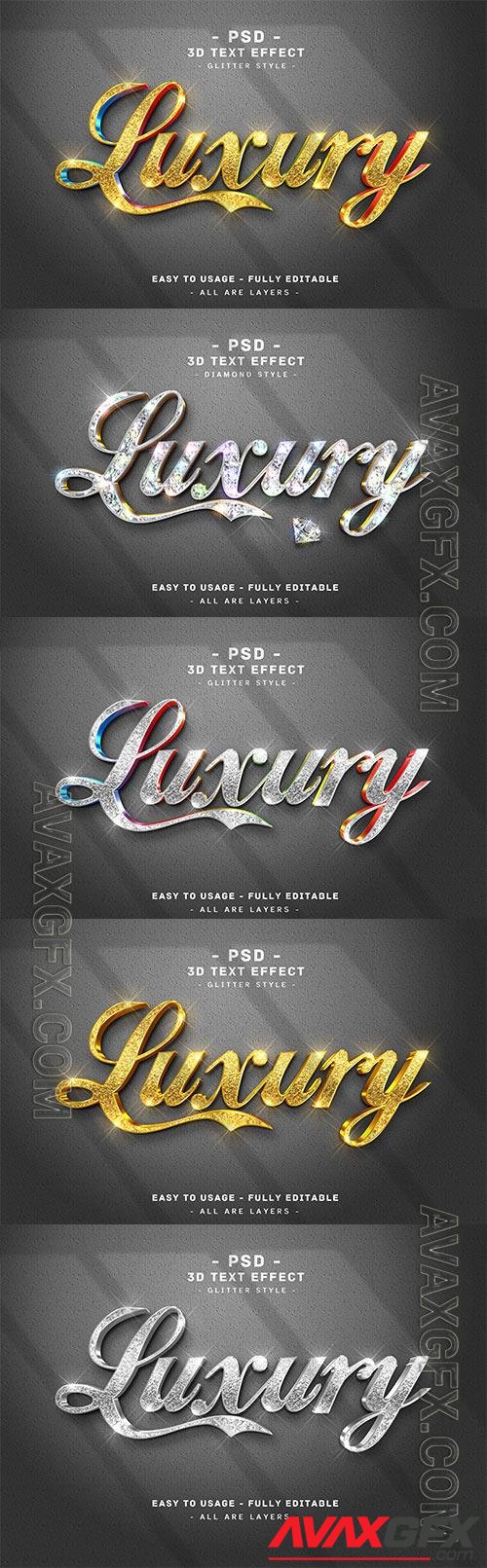 Luxury 3d glitter text effect silver style premium psd