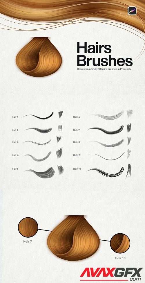 10 Hair Brushes Procreate