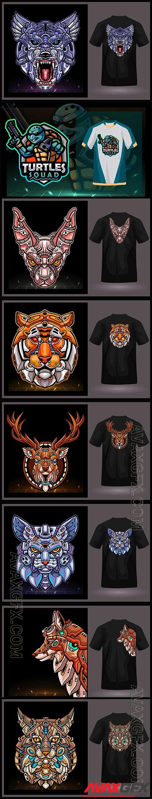 Mascot esport logo design with tshirt preview premium vector