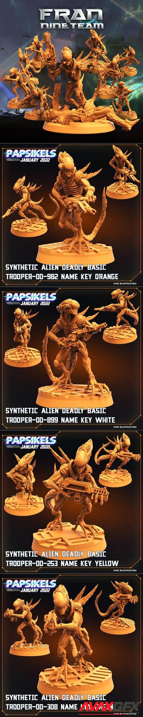 Papsikels Miniatures - Synthentic Aliens - Fran Nine Team January 2022 – 3D Print