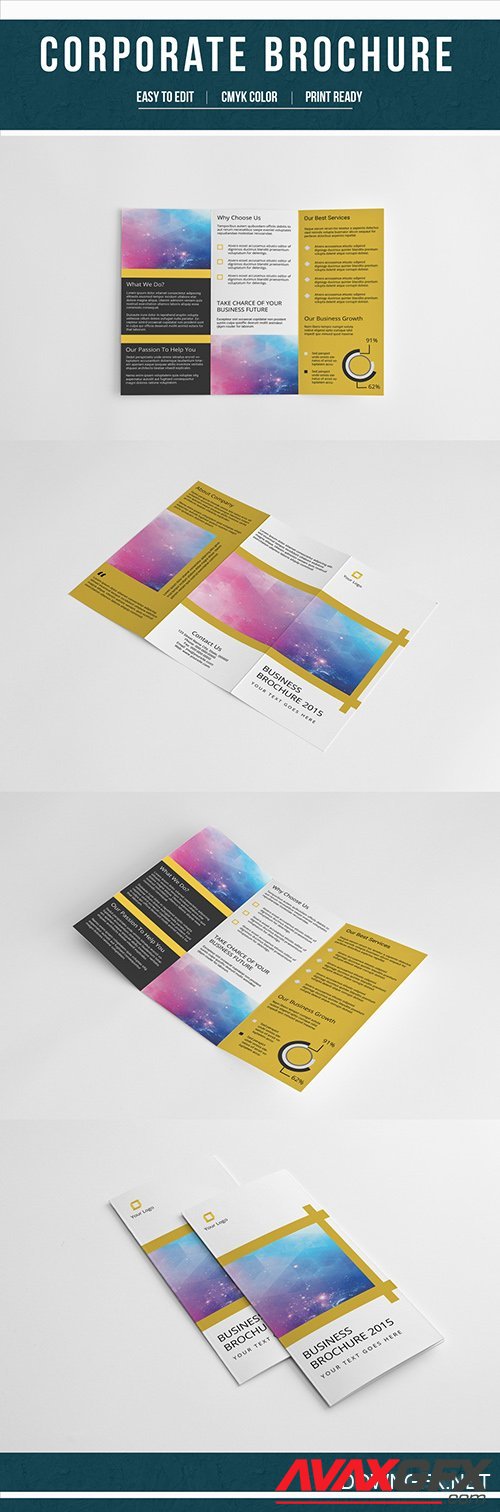 Trifold Brochure Layout with Yellow Accents 1 167271293