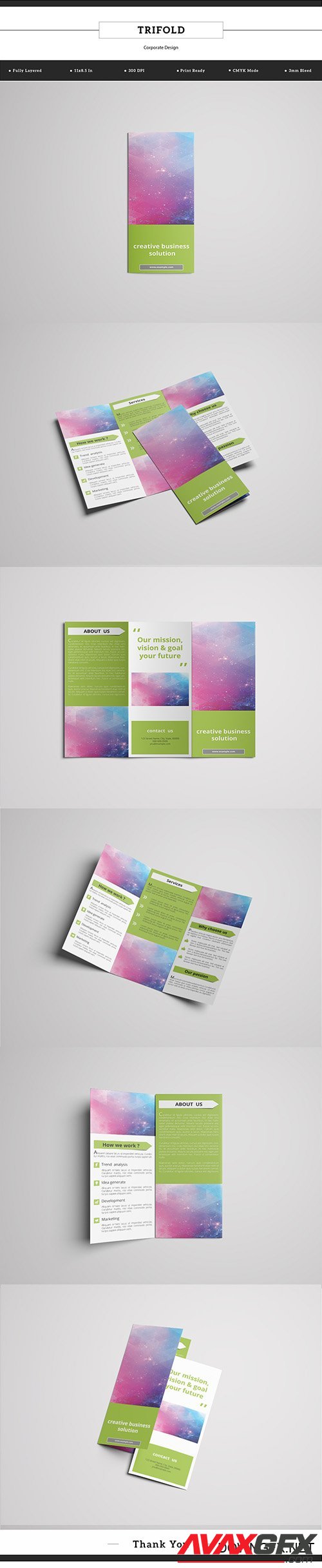 Trifold Brochure Layout with Green Accents 1 189539384
