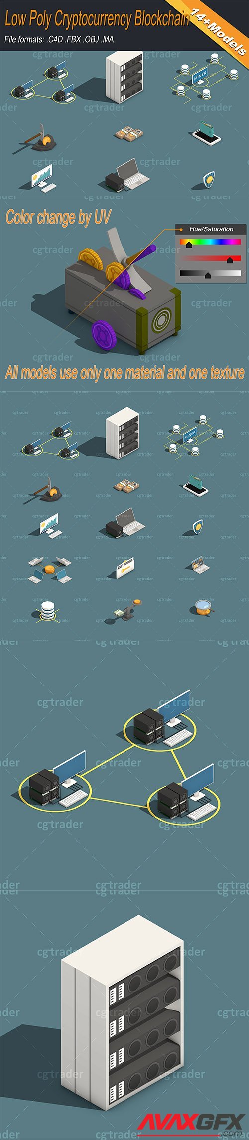 Low Poly Cryptocurrency Blockchain Pack 02 Low-poly 3D model
