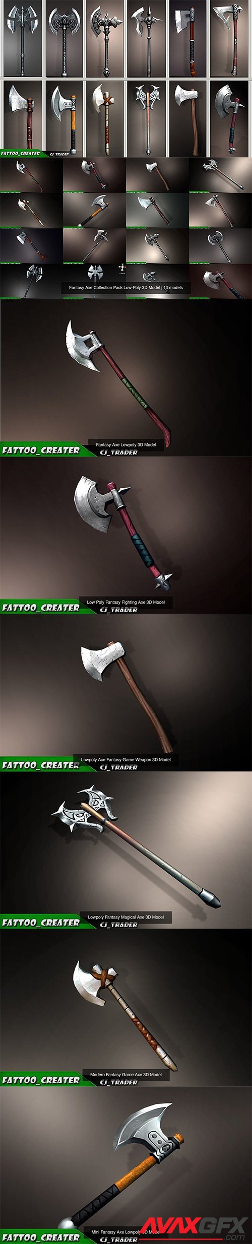 Cgtrader - Fantasy Axe Collection Pack Low-Poly 3D Model