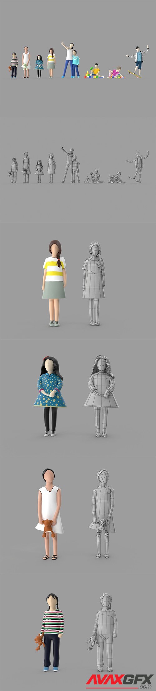 Low Poly Kid Pack Low-poly 3D model