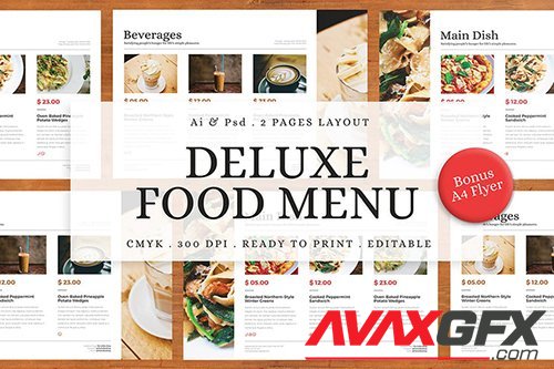 Deluxe Food Menu + Bonus A4 Flyer PSD