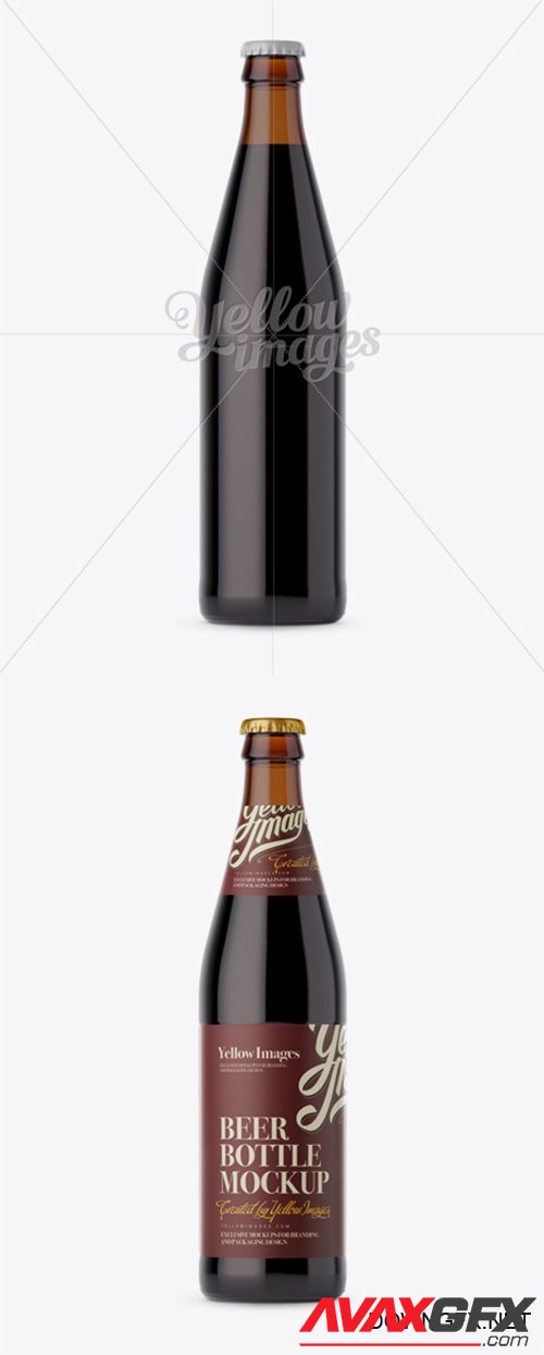 Amber Glass Bottle with Dark Beer Mockup 14006
