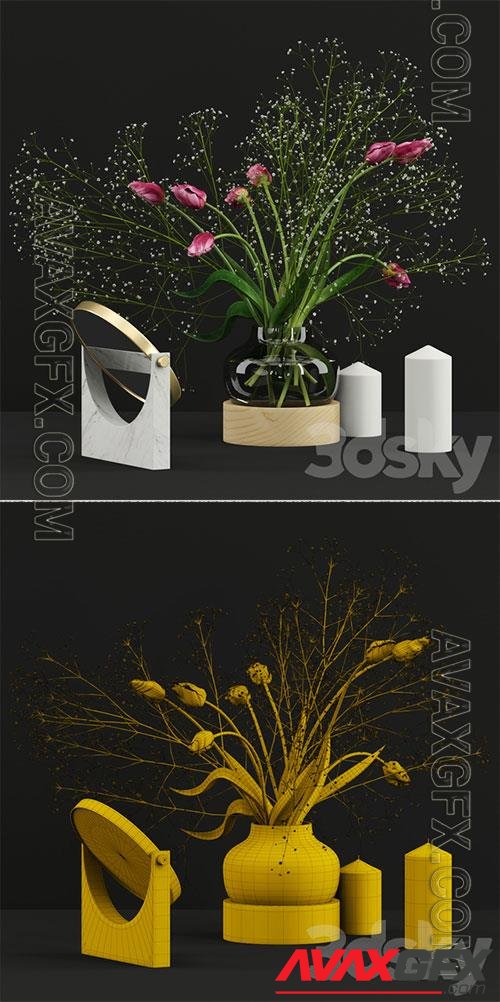 3D Models Pink Tulips and Gypsophila Set