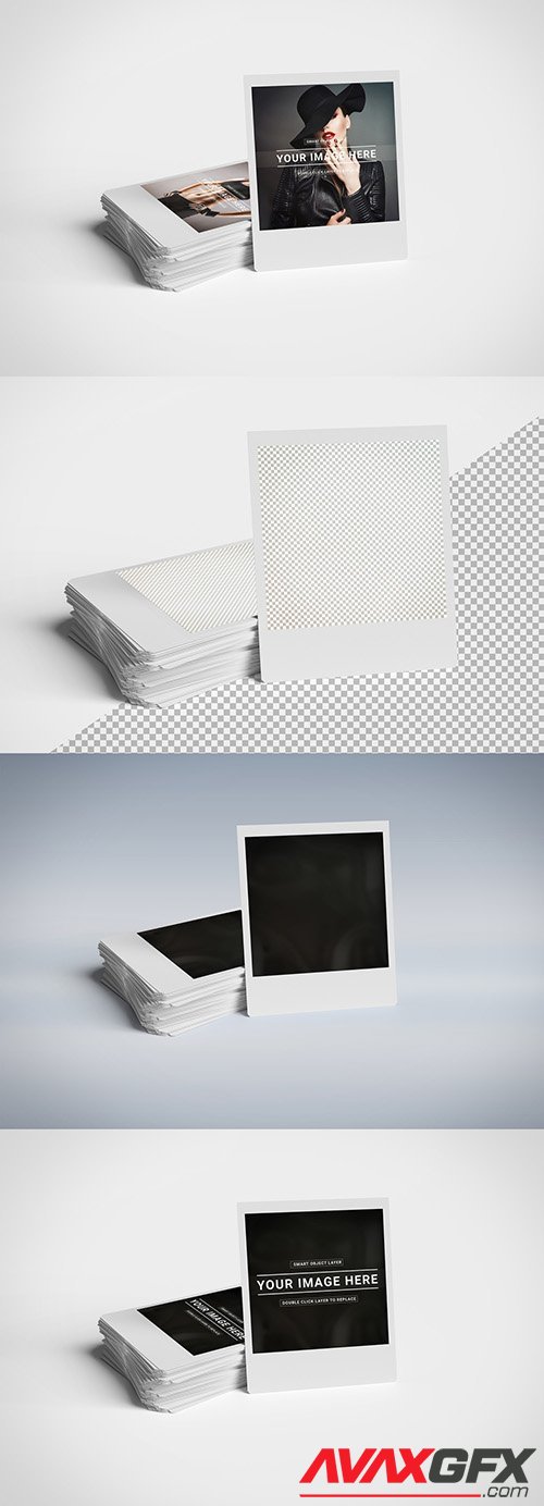 Stack of Instant Photos Isolated on White Mockup 271457365