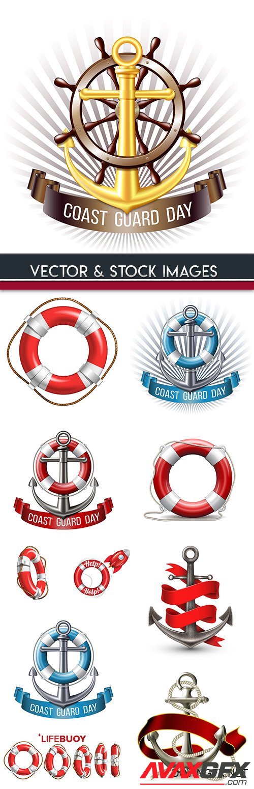 Lifebuoy and anchor with Rope Sea symbol design