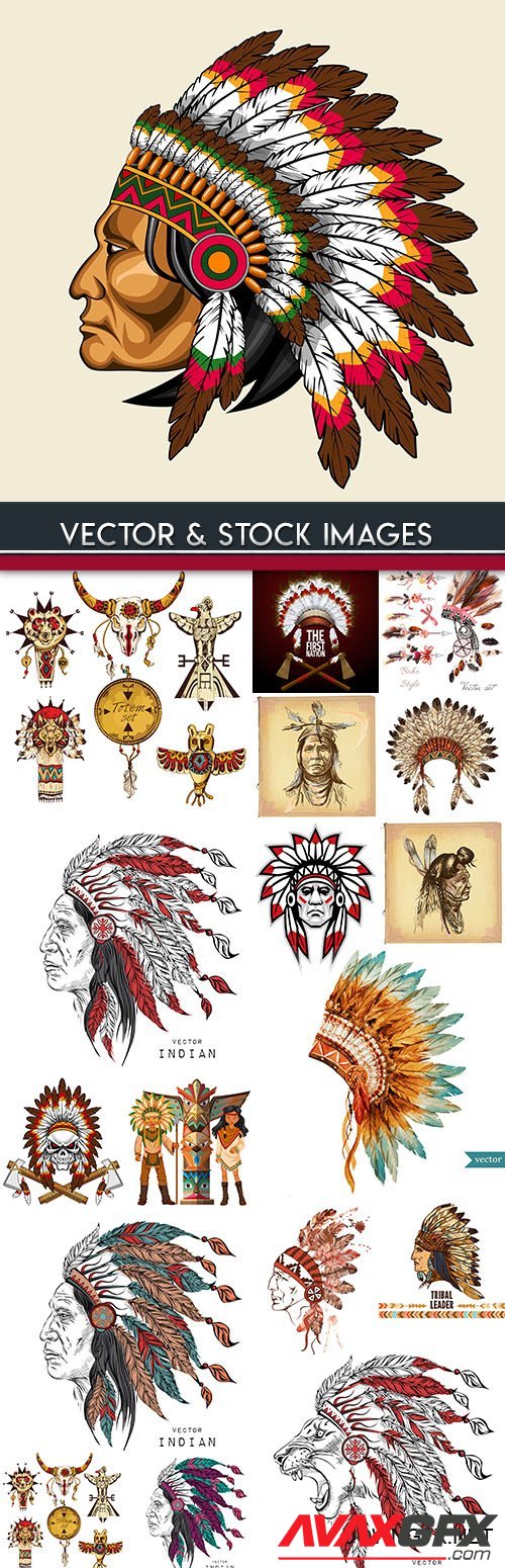 Leader of Indians traditional headdress of their feathers