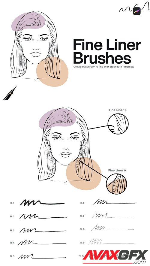 10 Fine Liner Brushes Procreate - H37KRDN