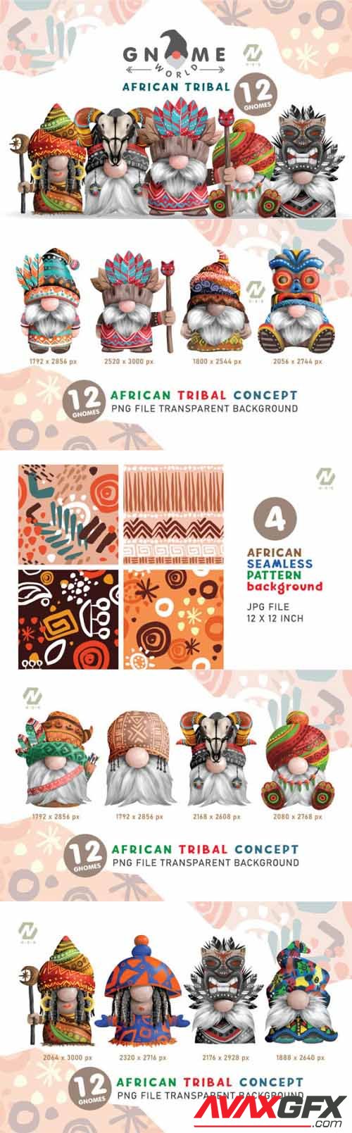 Gnome African Tribal PNG Clipart Bundle