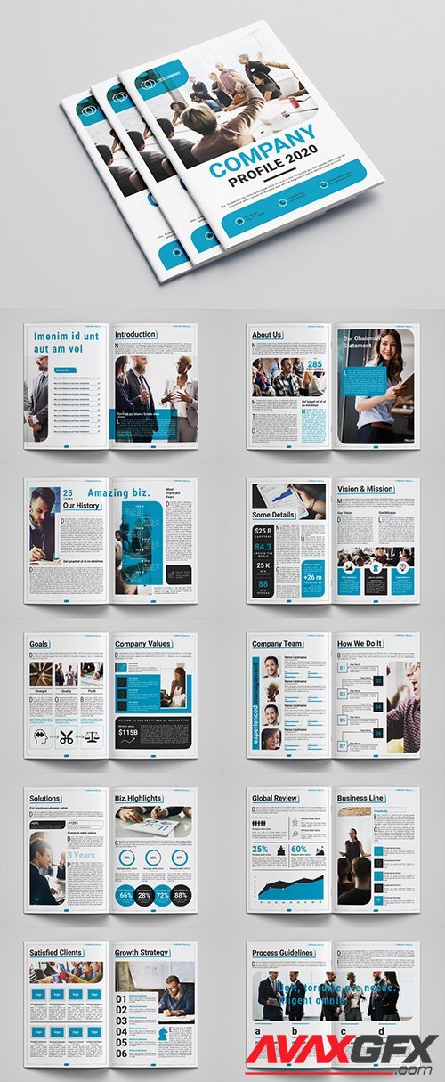 Company Profile Layout with Blue Accents 309032563