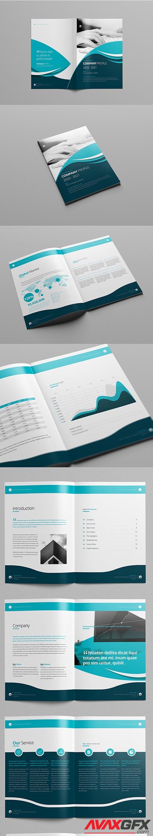 Company Profile Layout with Teal and Blue Accents 220149458