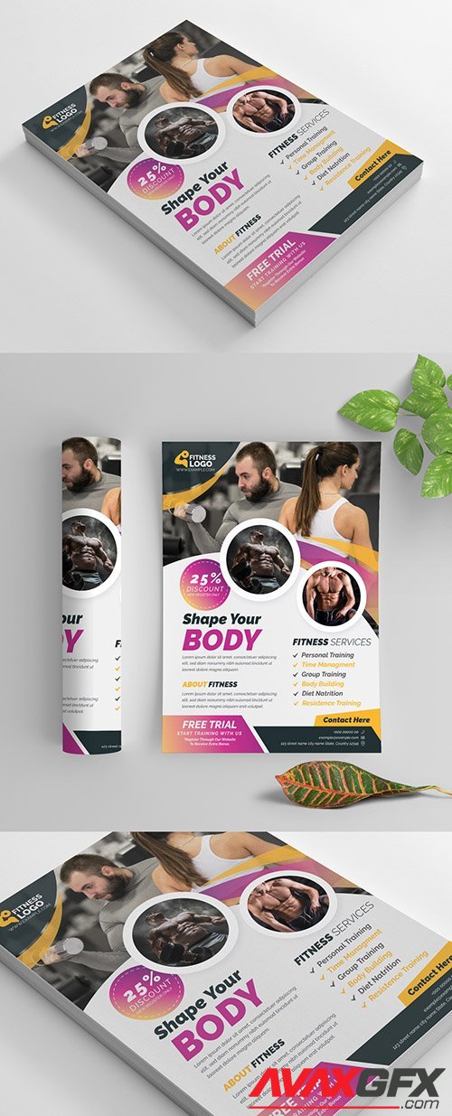 Fitness Flyer Layout with Yellow and Pink Gradient Accents 270464320