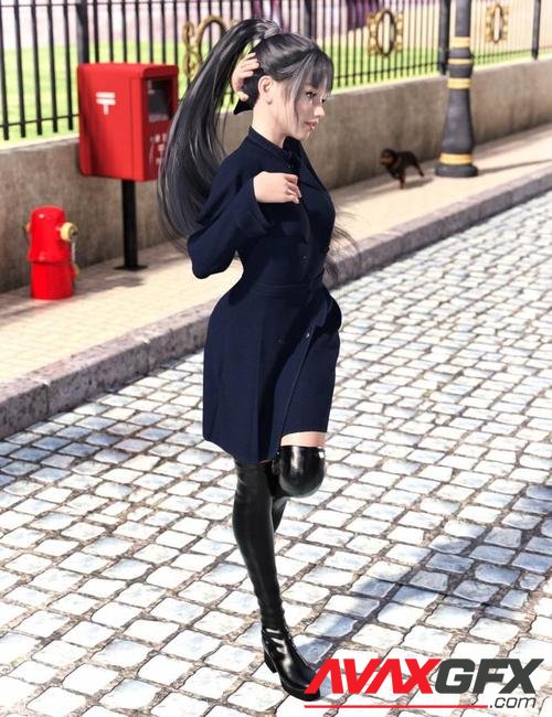 dForce Winter Coat Dress Outfit for Genesis 8 Females